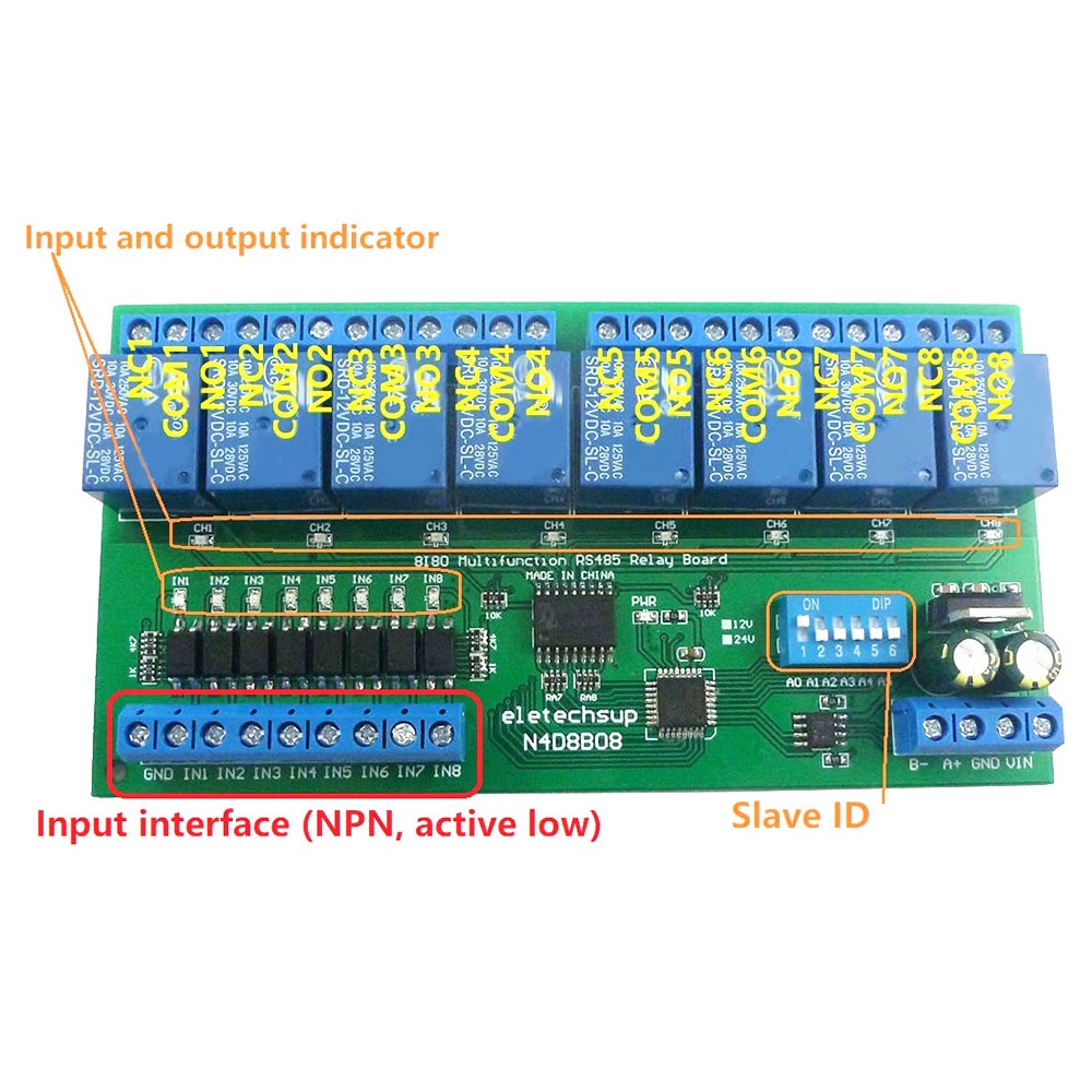 DIYMORE Mô Đun Rơ Le DC 12V 24V 8 Đầu Vào Và 8 Đầu Ra DIN35 C45 UART RS485