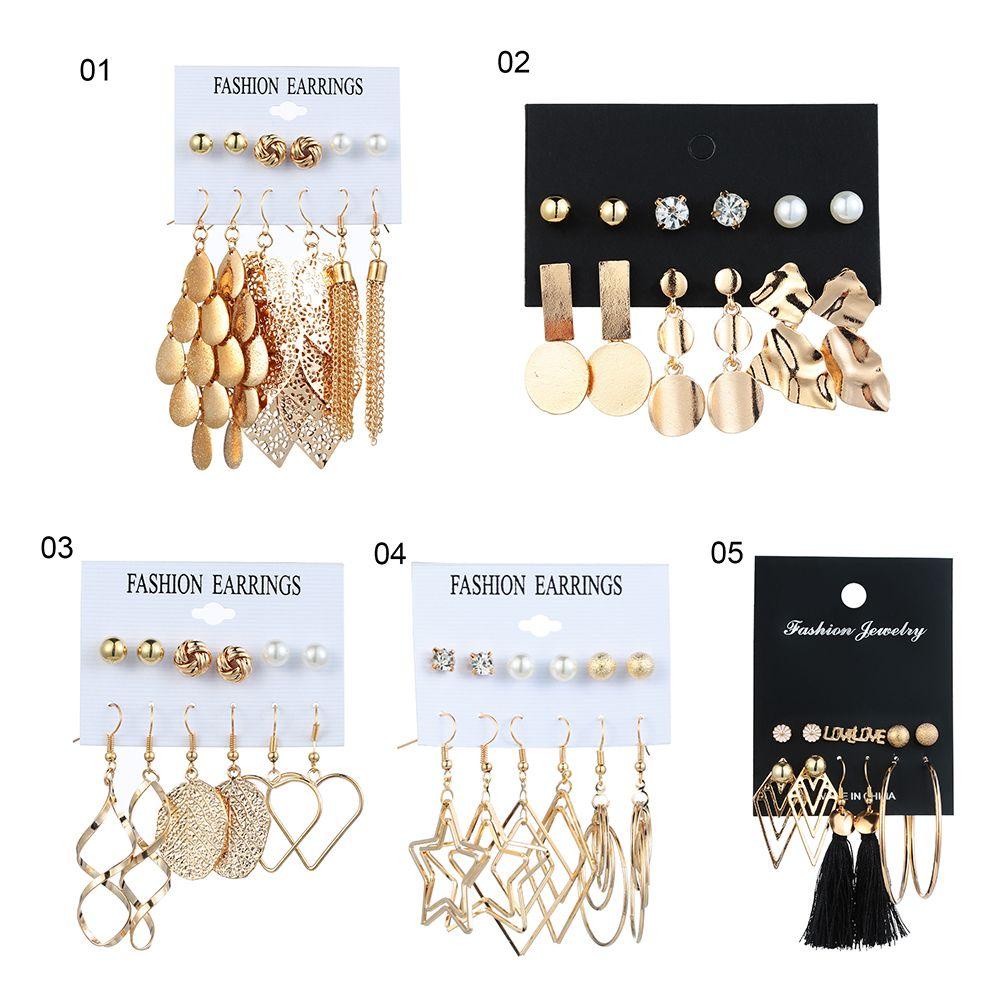 Set 1 / 6 Đôi Bông Tai Xỏ Hạt Ngọc Trai Phong Cách Cổ Điển Thời