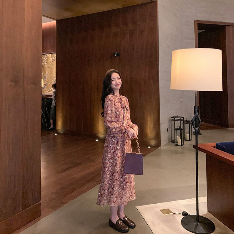 Đầm Maxi Voan Hoa Tay Dài Phối Nơ Trẻ Trung Phong Cách Retrol Hàn Quốc - MSP D10 | BigBuy360 - bigbuy360.vn