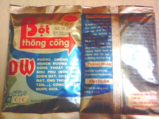 Bột thông tắc cống cực mạnh DW (gói 100g), thông bồn cầu, bồn rửa bát, cống thoát nước...