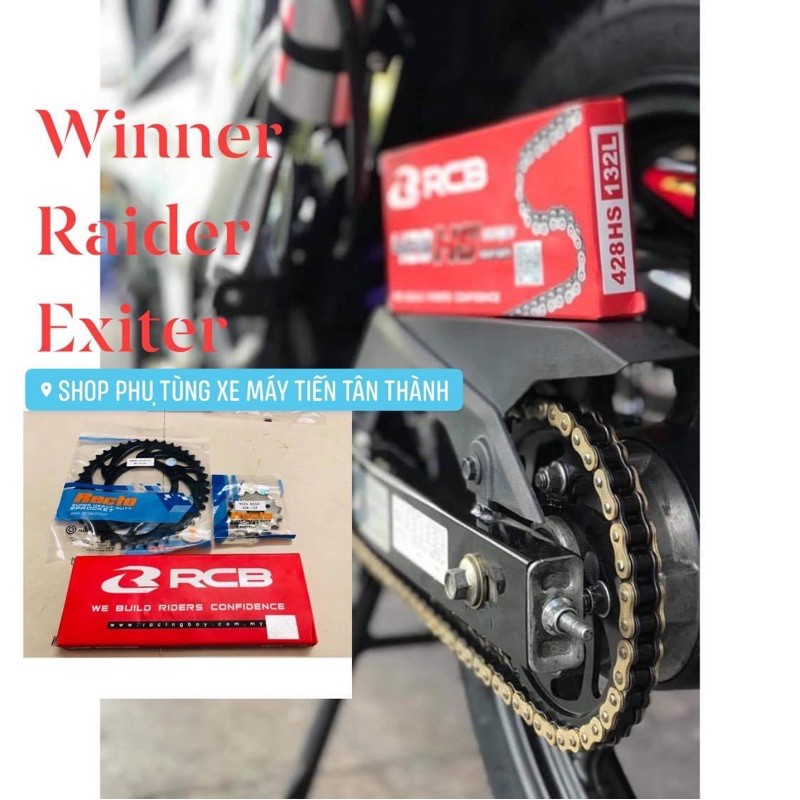 Sên rcb vàng + nhông, dĩa tải recto 9ly  raider fi exciter135 sirius winner sonic ex150