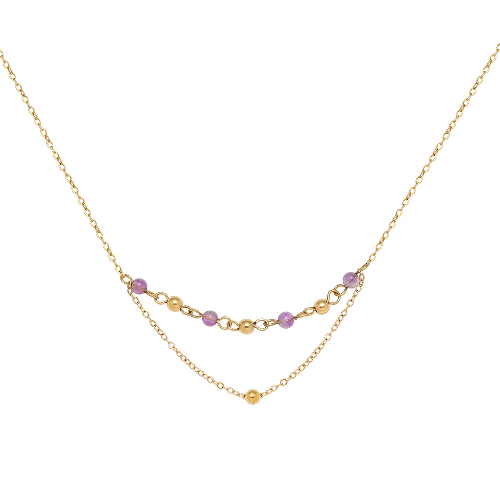 Dây chuyền titan đá tím 2 tầng không gỉ WN2232