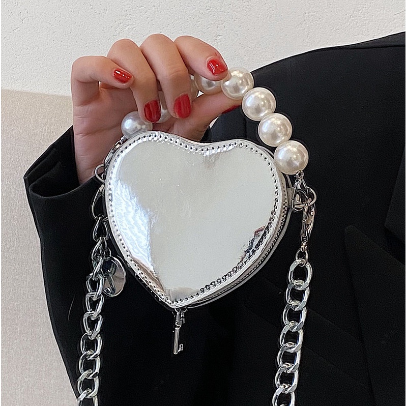 Túi Đeo JASMIN NOIR Chéo Da PU Hình Trái Tim Nhỏ Phối Dây Xích Thời Trang Nữ Sành Điệu