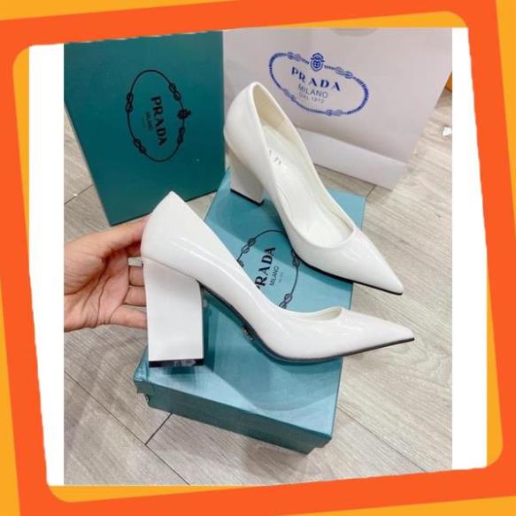 Giày cao gót Prada mũi nhọn gót vuông fullbox, bill, túi giấy