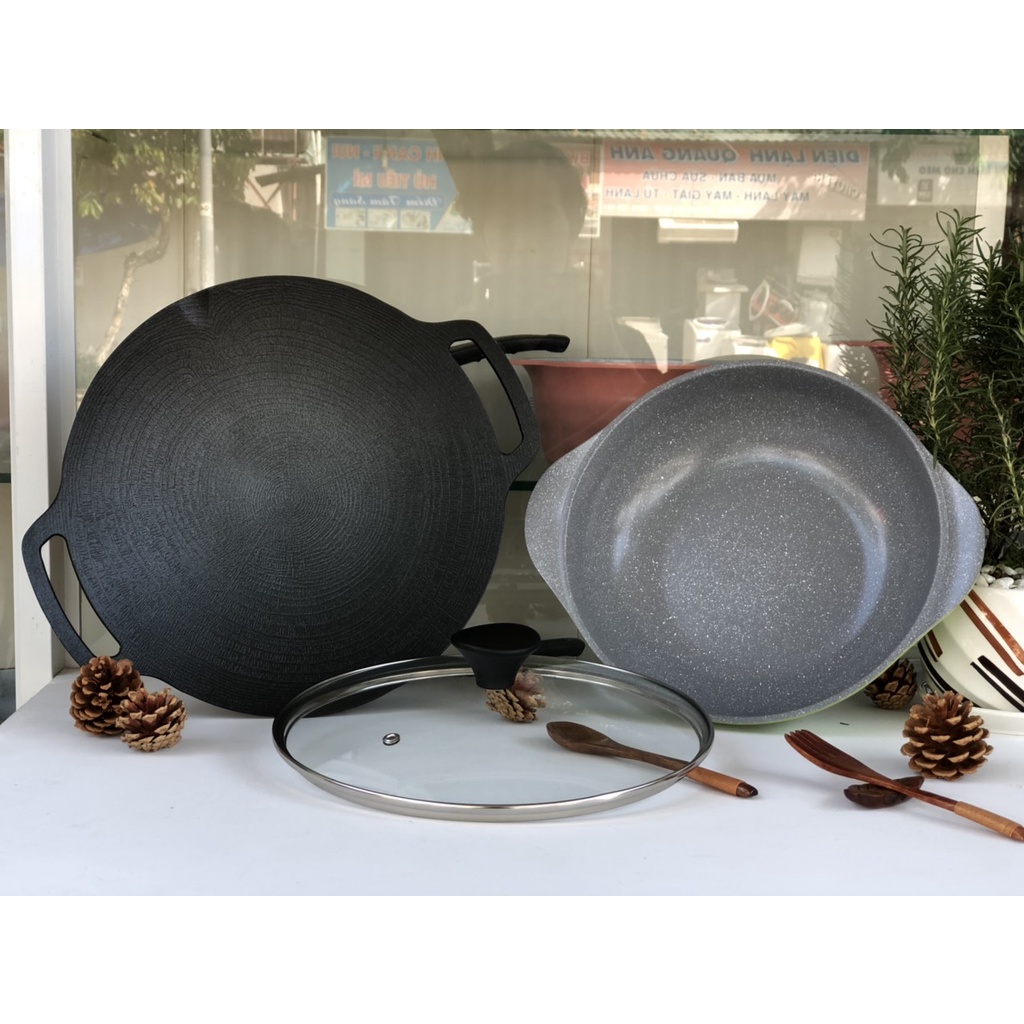 |CHÍNH HÃNG| Chảo nướng chống dính Ecoramic Korea 33cm tặng kèm túi đựng Picnic siêu tiện lợi | BigBuy360 - bigbuy360.vn