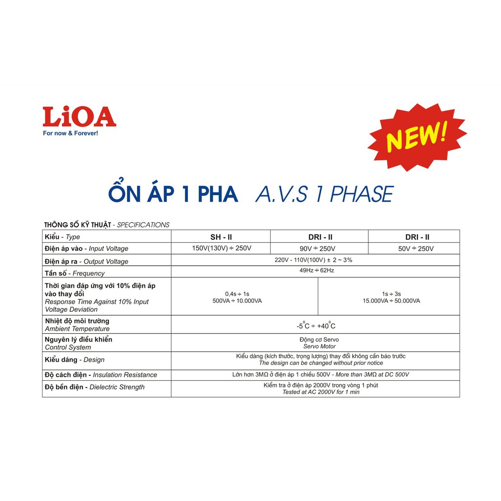 Ổn áp 1 pha LIOA DRII-1000 II 1.0kVA điện áp vào 50V - 250V ( Thế hệ mới 2018 )