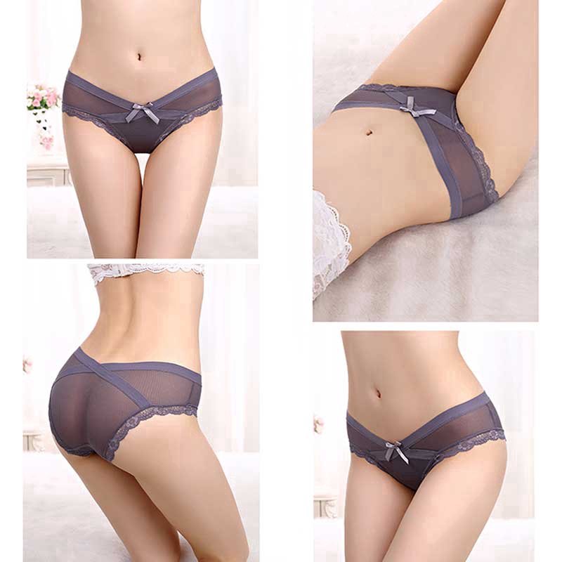 Bow Women Sexy Lace Panties Seamless Underwear Low Waist Briefs Transparent Breathable Comfortable Plus Size