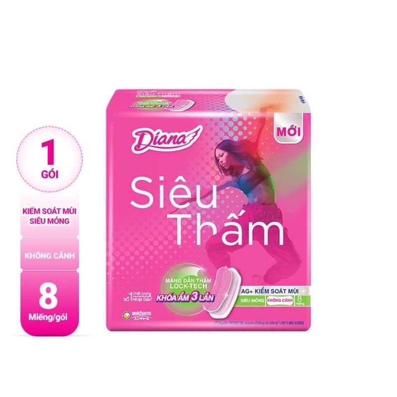 BĂNG VỆ SINH DIANA HỒNG SIÊU MỎNG SIÊU THẤM. HÀNG CÔNG TY 8 MIẾNG