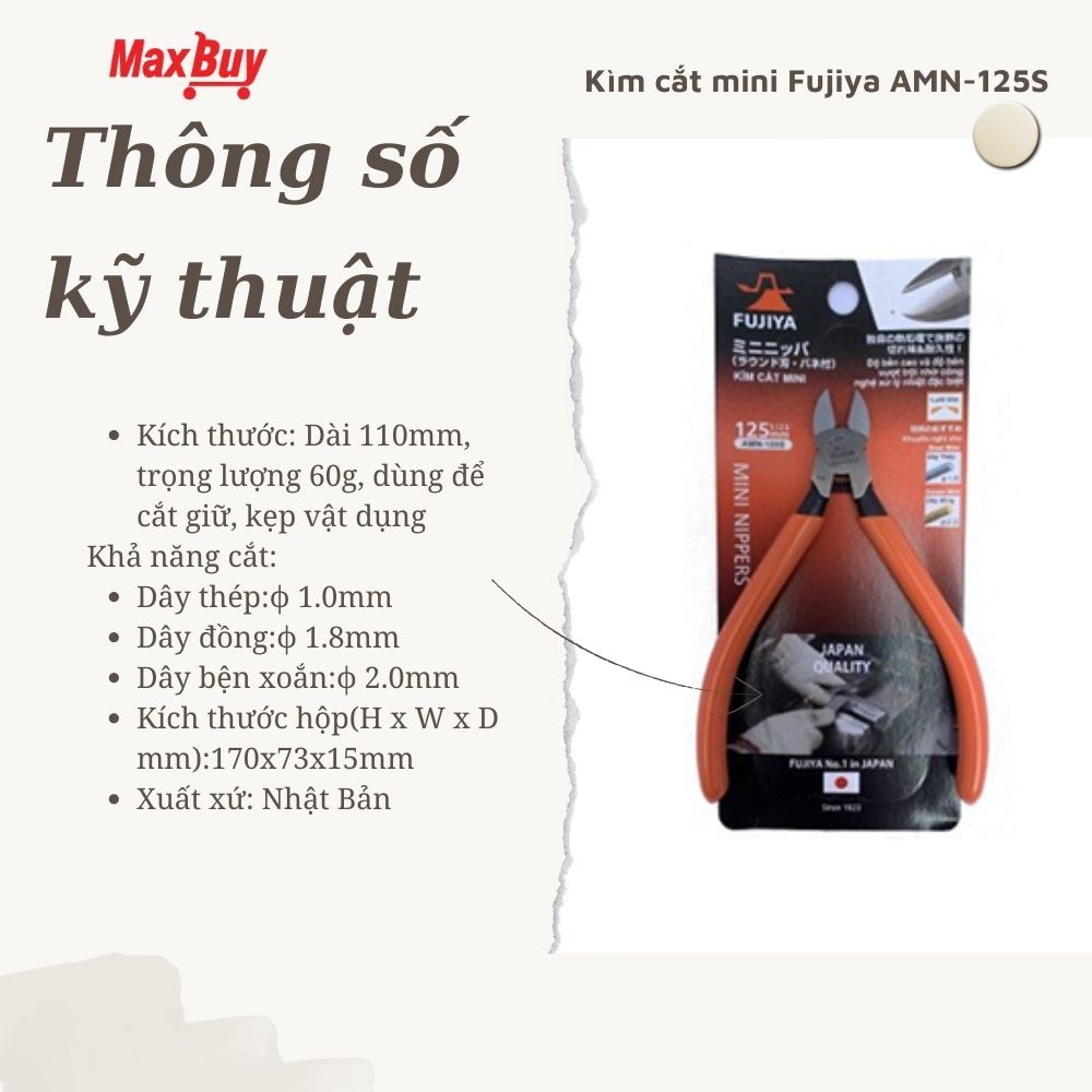 Kìm cắt mini Fujiya AMN-125S, AMN-110S thương hiệu Nhật, chất lượng cao cấp
