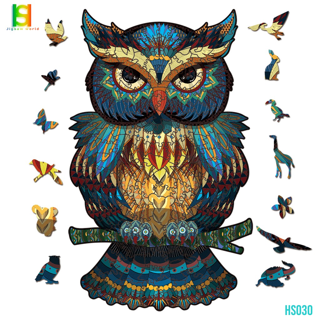 Bộ Ghép Hình Động Vât Bằng Gỗ Miếng JIGSAW - Hình Cú Mèo Sắc Màu Colorful Owl