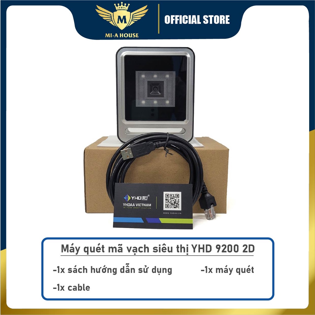Máy đọc mã vạch để bàn YHD 9200 - Máy tít mã vạch QRCODE - dùng cho siêu thị, quầy tính tiền, kết nối qua cổng USB