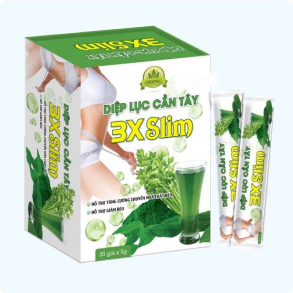 Bột uống diệp lục cần tây 3x slim hộp 30 gói. Hỗ trợ giảm cân, giảm béo, cân bằng nội tiết