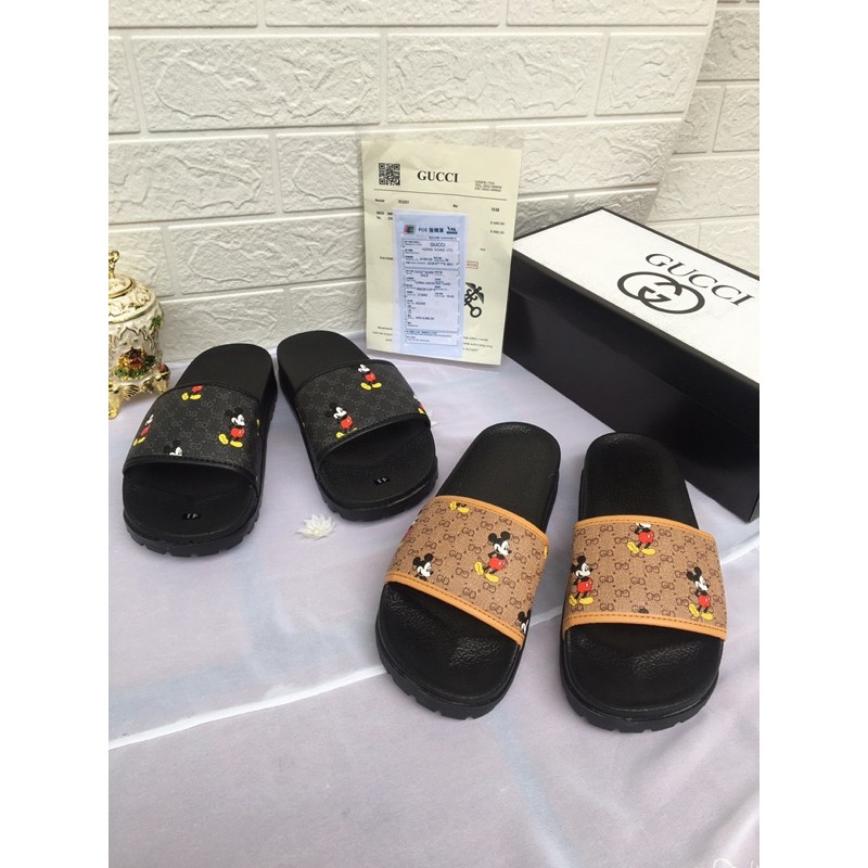 Dép quai ngang nam , dép lê mickey gucci GC GG nam đen nâu hot trend 2021 full size 36-43 - Zeze store