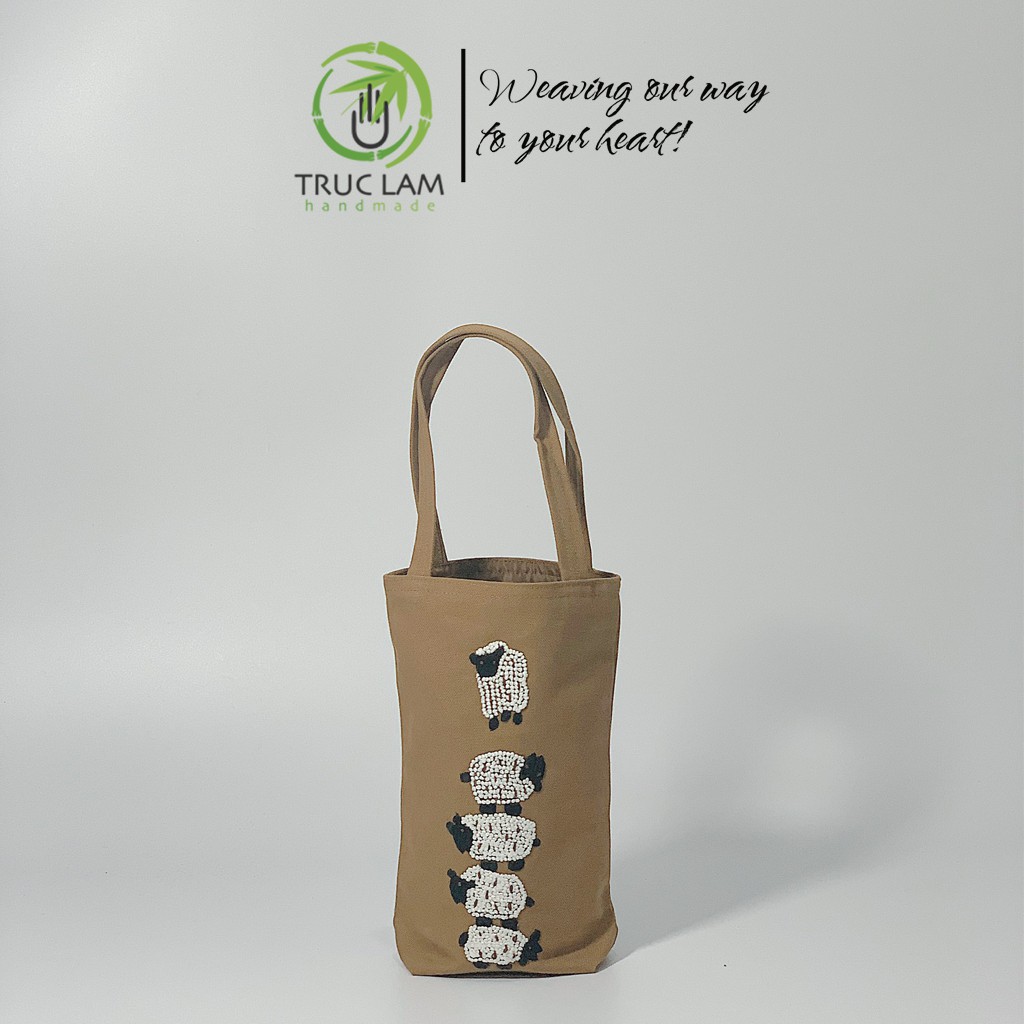 Túi Xách Tay Thêu Họa Tiết 5 Con Cừu Vải Canvas (B) - Trúc Lâm Handmade