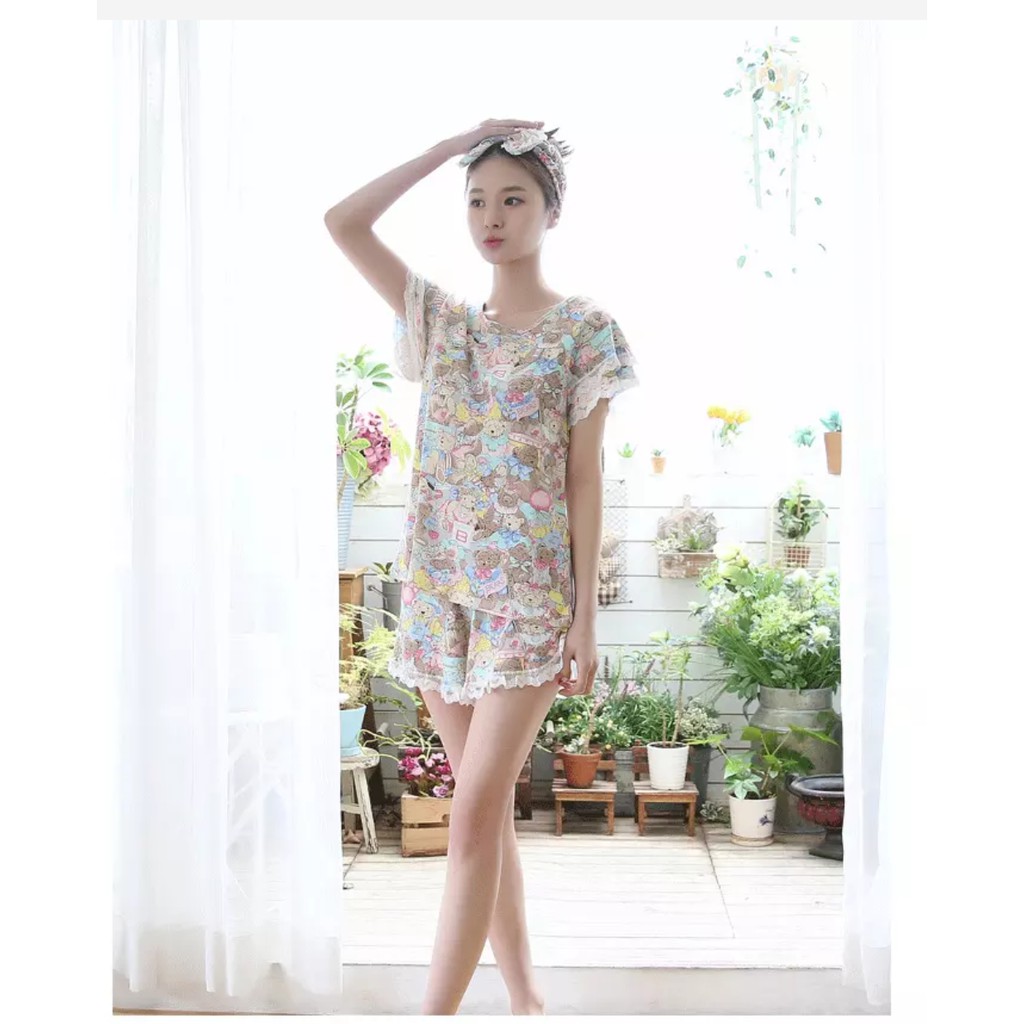 Đồ bộ nữ mặc nhà kèm băng đô xinh xắn -BA8009