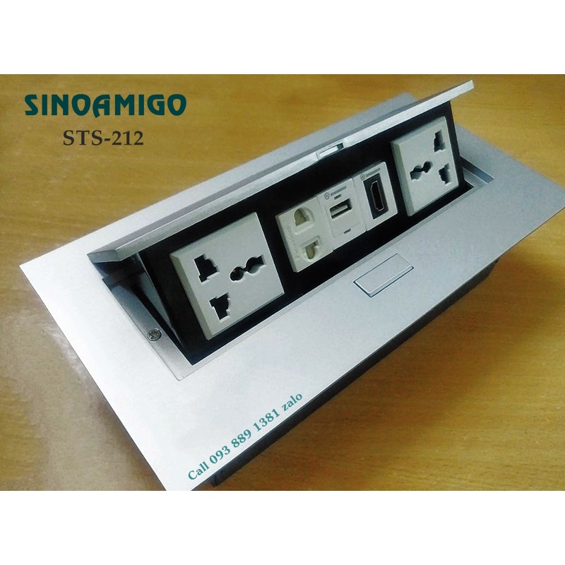 Hộp điện âm bàn văn phòng STS-212S màu bạc chính hãng Sinoamigo