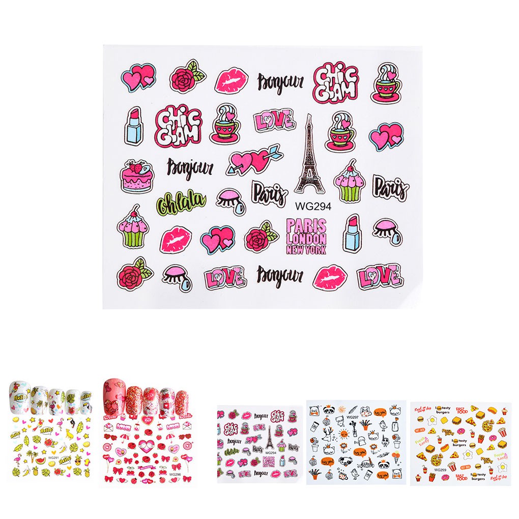 Sticker Trang Trí Móng Nghệ Thuật Họa Tiết Hình Hoa / Trái Tim Xinh Xắn