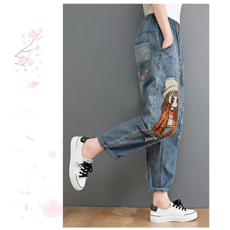 G37 Quần jean baggy big size freesize thoải mái rộng rãi phong cách họa tiết bé gái