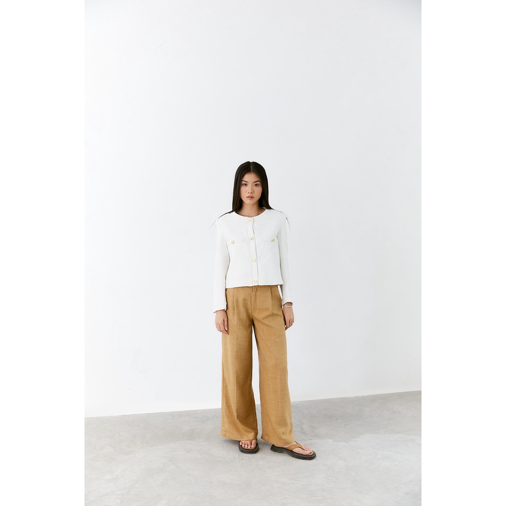 DOTTIE - Quần tây dài ống rộng nữ nâu Q0285