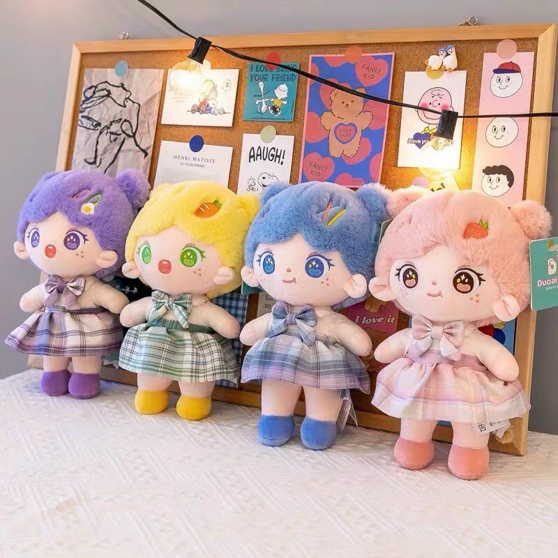 Búp bê bông Chibi váy kẻ xòe dễ thương nhiều màu kích thước 35-45cm