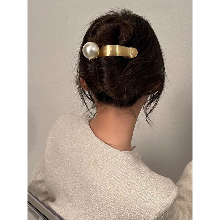 Kẹp Tóc Mỏ Vịt Bằng Kim Loại Đính Hạt Ngọc Trai Cao Cấp Phong Cách Hàn Quốc