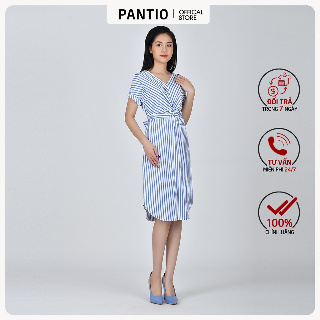 Đầm dạo phố chất liệu thô họa tiết kẻ dáng suông FDP32763 - PANTIO