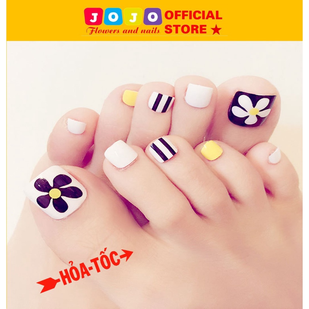 Set 24 móng chân giả họa tiết hoa 3D Jojo shop móng giả thời trang kèm keo tự làm tại nhà