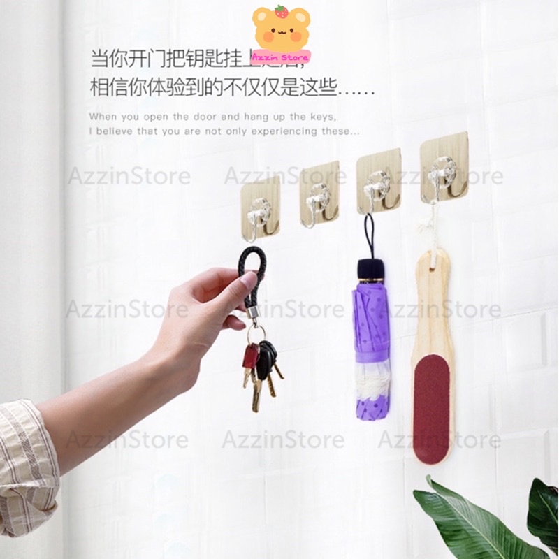 Móc Dán Tường Siêu Dính Trong Suốt Chịu Lực Lên Tới 10Kg - Bề Mặt Keo Siêu Dính - Azzin Store