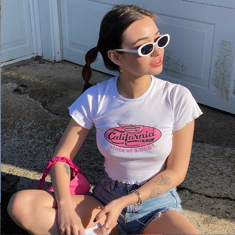 Áo Thun Ngắn Tay Cổ Tròn In Chữ Cá Tính Theo Phong Cách Đường Phố Dành Cho Nữ