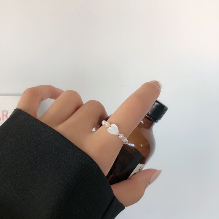 Nhẫn đeo ngón trỏ phối ngọc trai nhân tạo kiểu dáng đơn giản phong cách Hàn Quốc dành cho bạn nữ
