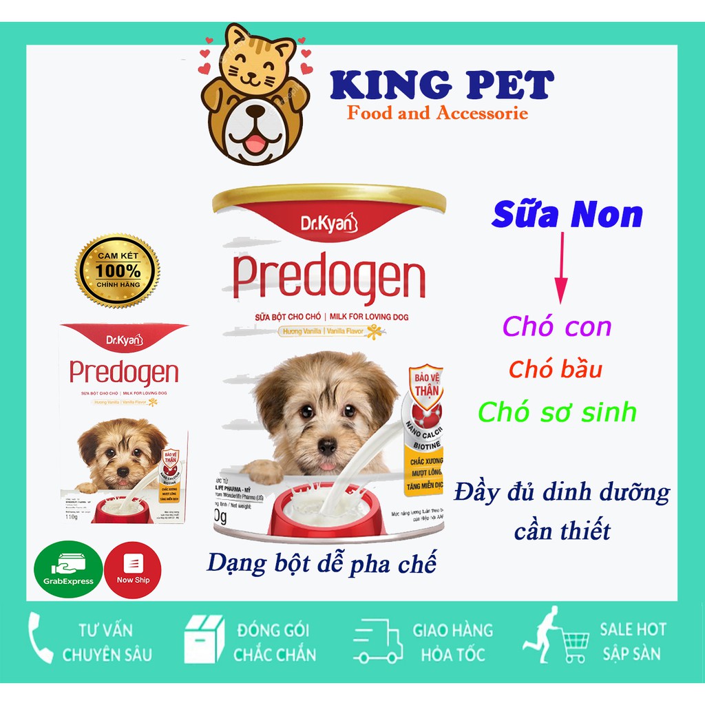 Sữa bột cho chó con, chó sơ sinh, chó mang thai  dr.kyran predogen hương vani gói 110g và lon 400g