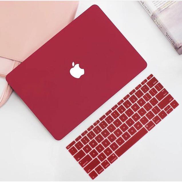 [Mã ELFLASH2 hoàn 10K xu đơn 20K] Combo ốp +phủ phím Macbook đỏ đô (Tặng kèm nút chống bụi và bộ chống gãy