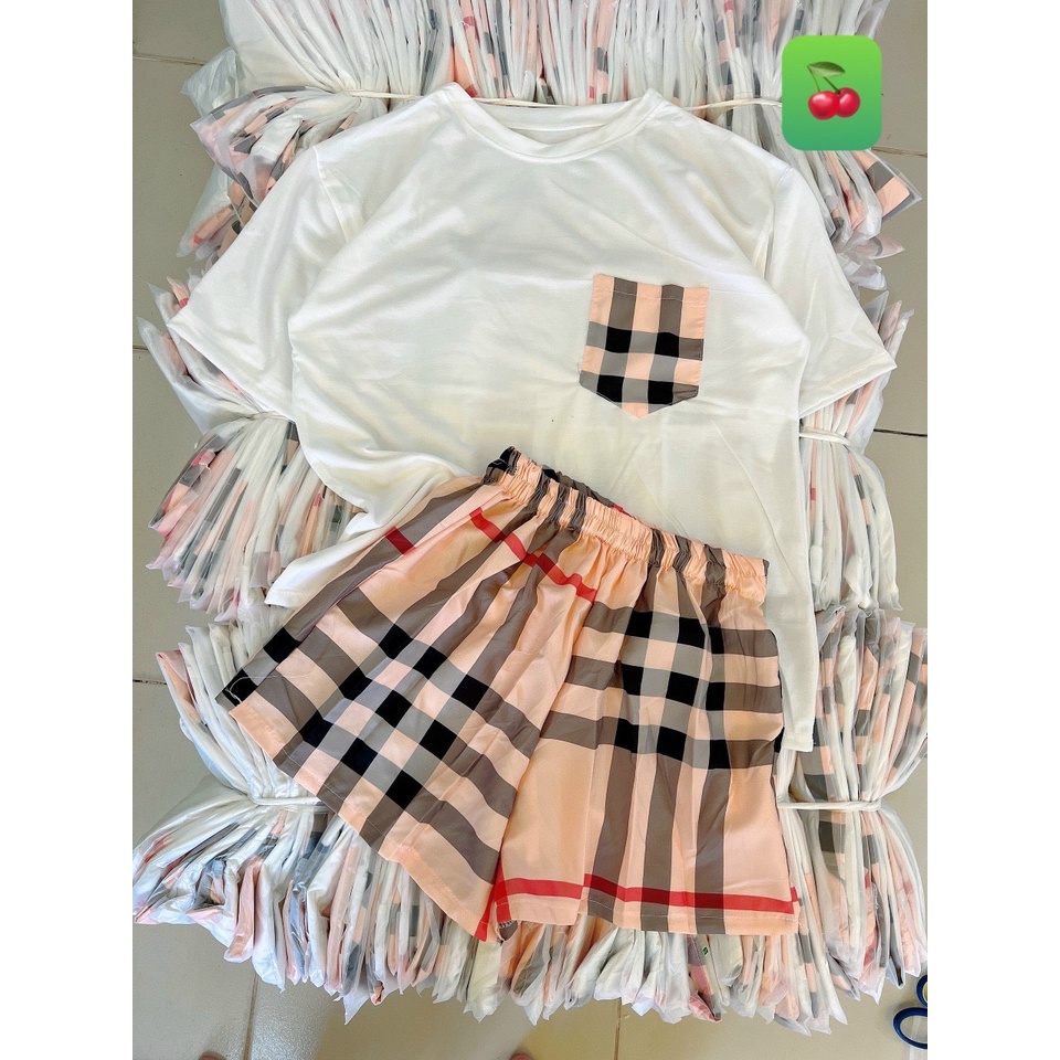 Sét bộ áo thun form rộng túi bên quần đùi hoạ tiết sọc cảo búp NCS