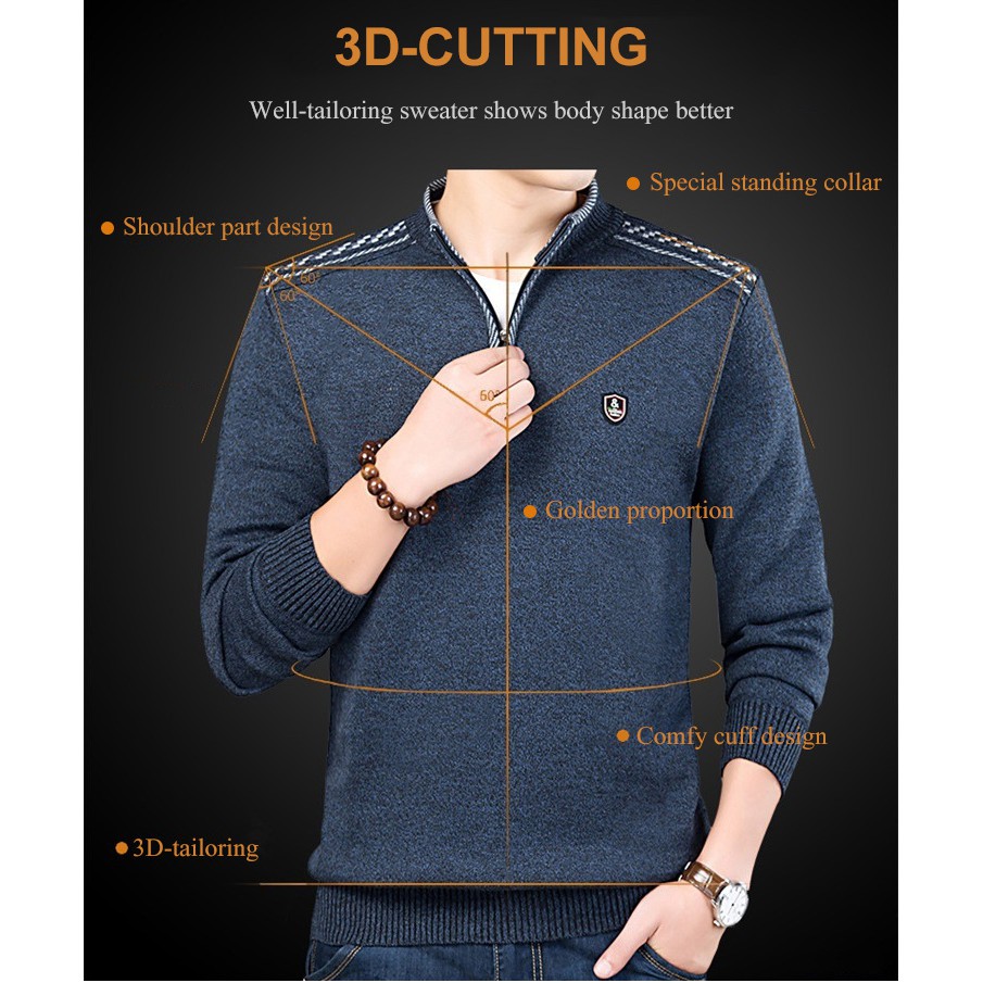 Áo sweater cổ đứng tay dài dáng rộng cho nam