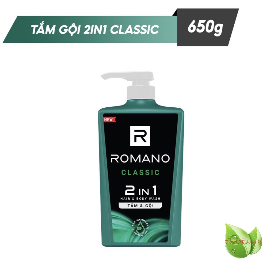 Romano :Dầu Tắm Gội cho Nam 2in1 Romano Classic 650g/chai