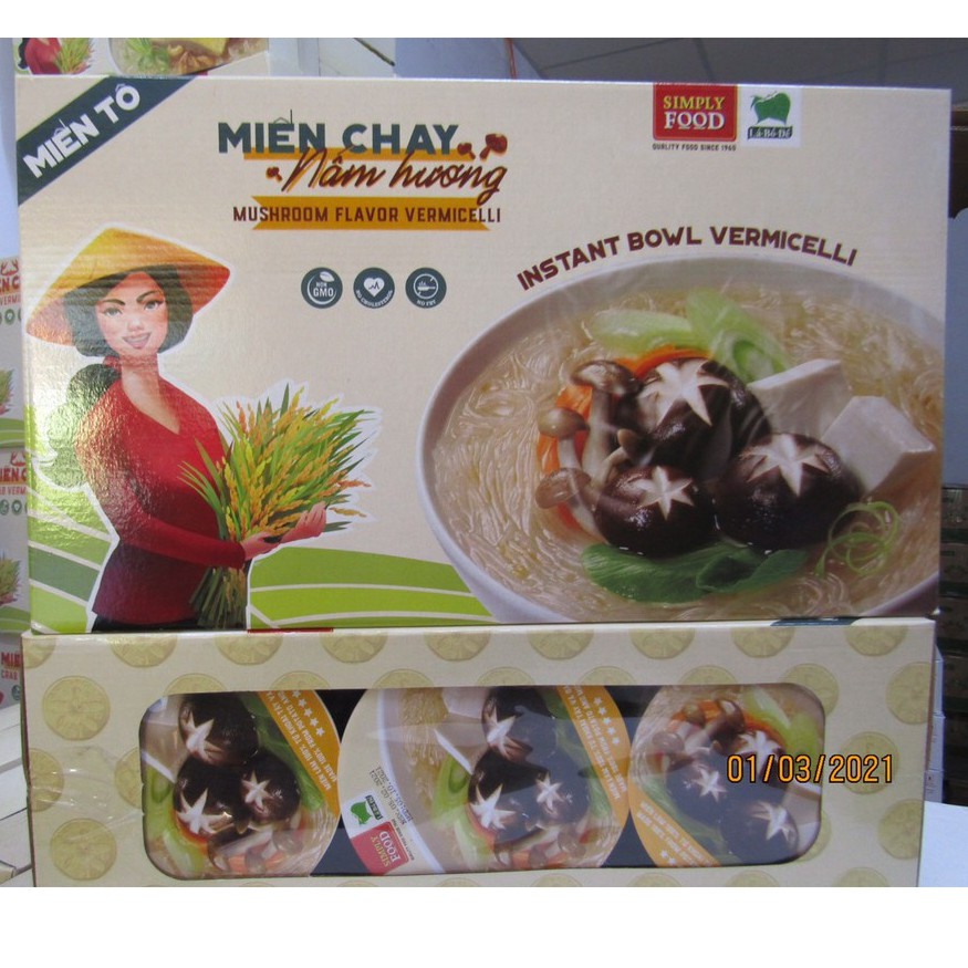 Miến chay tô vị Nấm Hương (9 tô) - Mushroom Vermicelli Glass Instant Noodle Bowl Pack of 9)