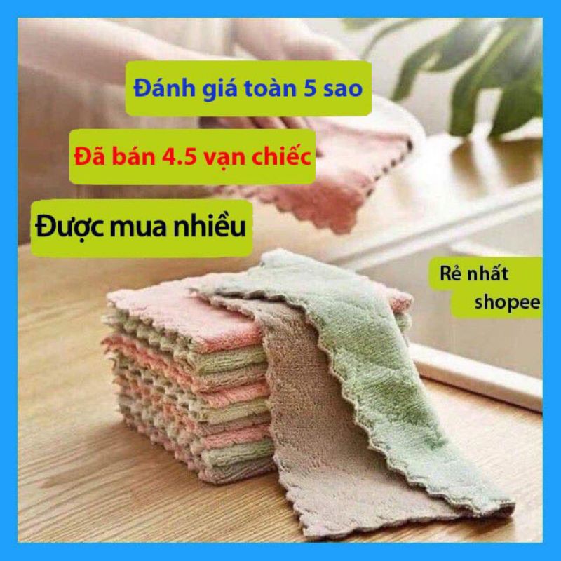 Set 5 Khăn lau bếp đa năng 2 mặt mềm mại thấm hút tốt, khăn lau bếp đa năng chống dính dầu mỡ nhanh khô