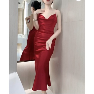 Đầm Lụa Cổ Đổ Dáng Dài Cao Cấp - Váy Lụa Cổ Đổ Dài Sang Chảnh Tôn Dáng