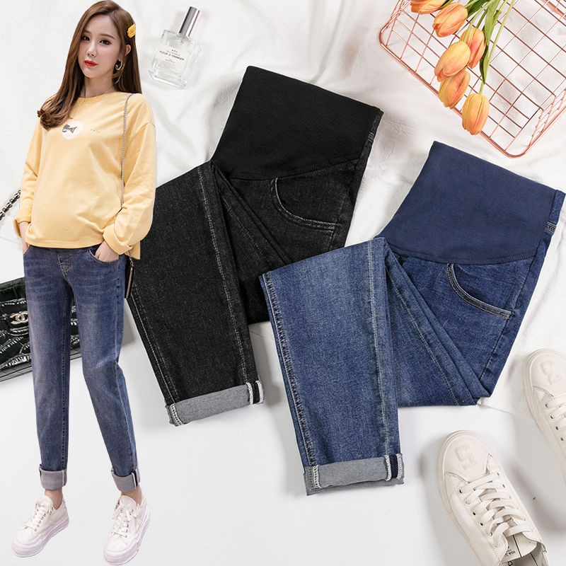 Quần Jeans Nữ Lưng Cao Co Giãn Thời Trang Cho Bà Bầu