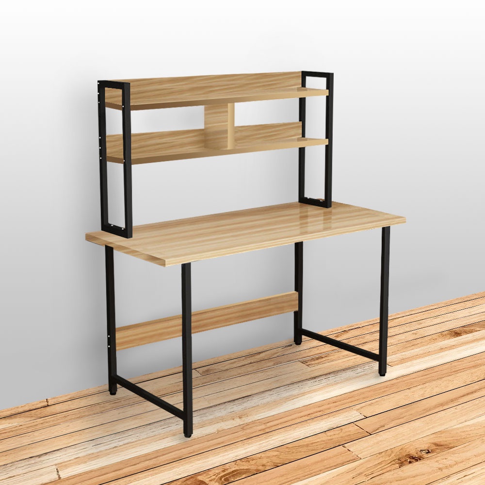 Bàn làm việc khung sắt có giá sách, dễ dàng lắp ráp, mặt bàn dày 17li, bàn học cho bé, có hướng dẫn lắp