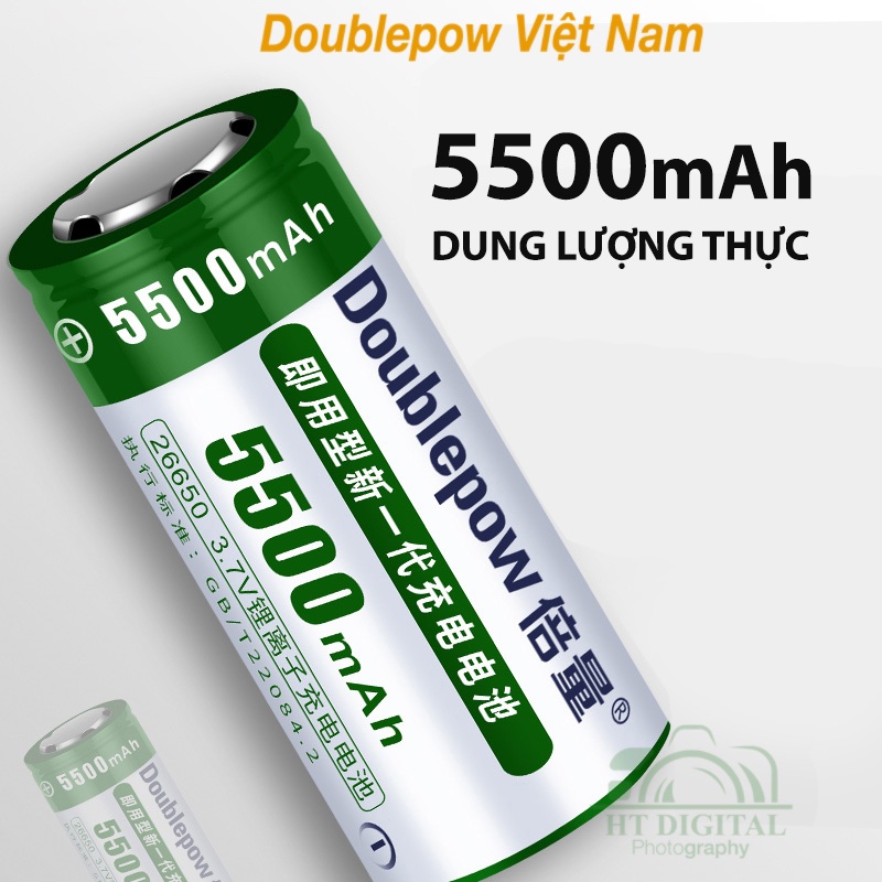 Bộ 2 Viên Pin Sạc 26650 Doublepow dùng thay thế ắc quy, chế pin 2s, 3s, 4s, đèn pin siêu sáng