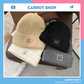 Nón Len Trơn, Mũ Beanie Mùa Đông Nhiều Màu Cho Nam Nữ Thêu Hoạ Tiết Mặt Cười Phong Cách Hàn Quốc