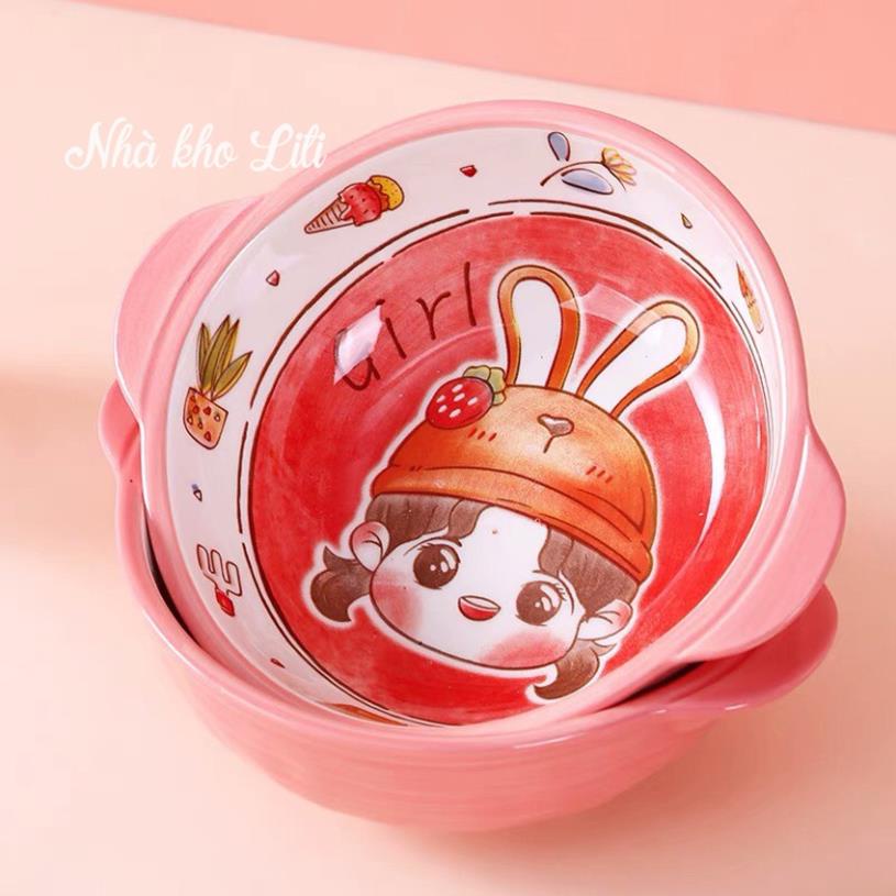 Bát sứ ăn dặm cao cấp họa tiết boy &amp; girl đáng yêu cho bé, dung tích 350ml