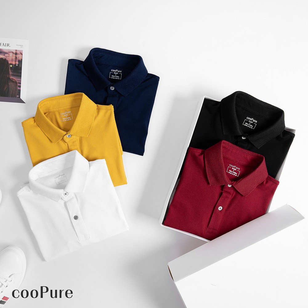 Áo thun polo nam cooPure 100% cotton màu đỏ, thiết kế basic NO.1635 (5 màu)