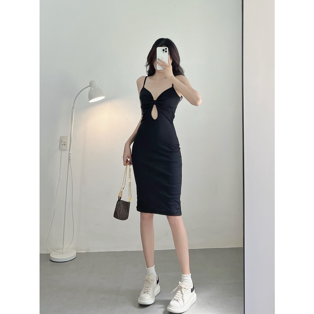 Đầm body nữ hai dây HHVINTAGE kiểu xoắn ngực Dress A09