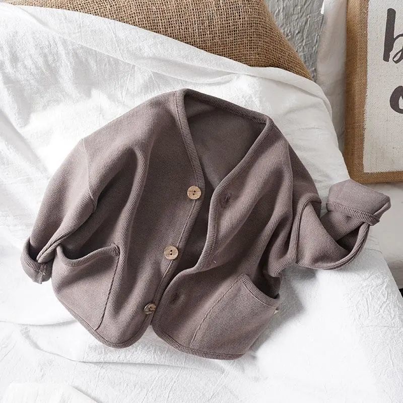 Áo khoác cardigan cotton tay dài dáng rộng phong cách phương Tây thời trang mùa thu dành cho bé