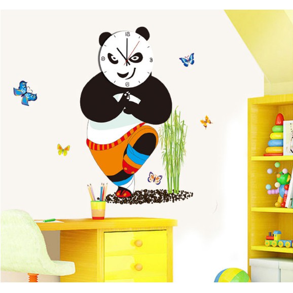 Decal Trang Trí Tường Kèm Đồng Hồ Dán Tường Gấu Trúc Kungfu ( Cao Cấp )