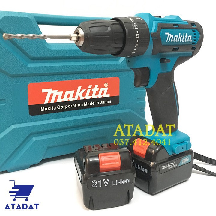 MÁY Khoan Pin vuông MAKITA 21V 2 CHỨC NĂNG ( khoan, bắt vít ) - TẶNG 1 mũi khoan +1 mũi vít , MAKITA chữ nổi, 100% Đồng