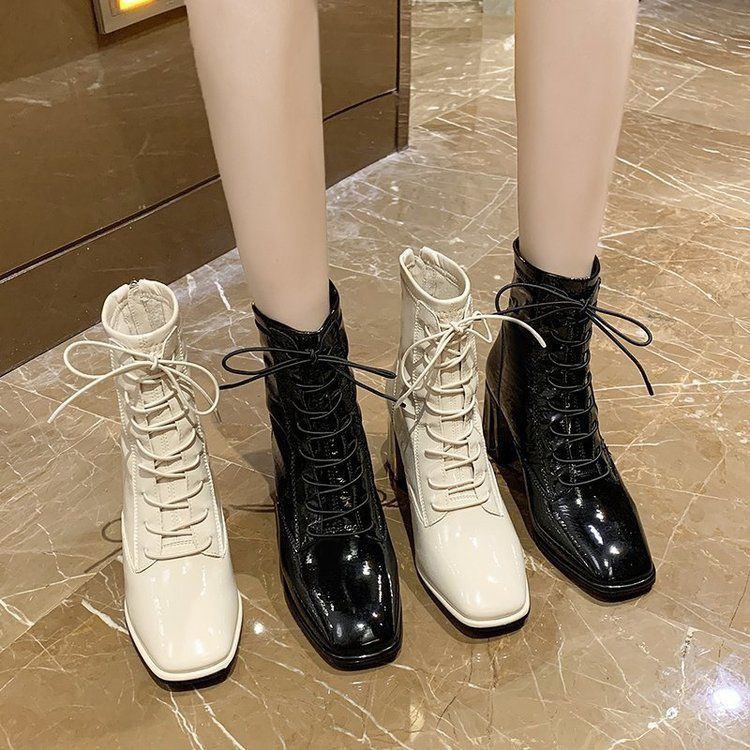 Bốt Boots Nữ Hàn Quốc Đế Vuông Nhiều Dây Da Bóng Sang Chảnh | BigBuy360 - bigbuy360.vn