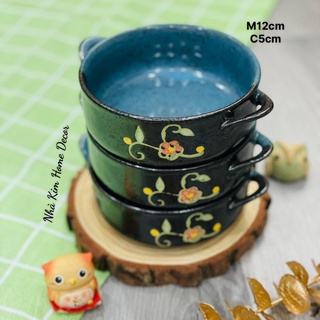 Chén gốm có tay cầm men đá khắc hoa - Gốm Sứ Nhật Bản